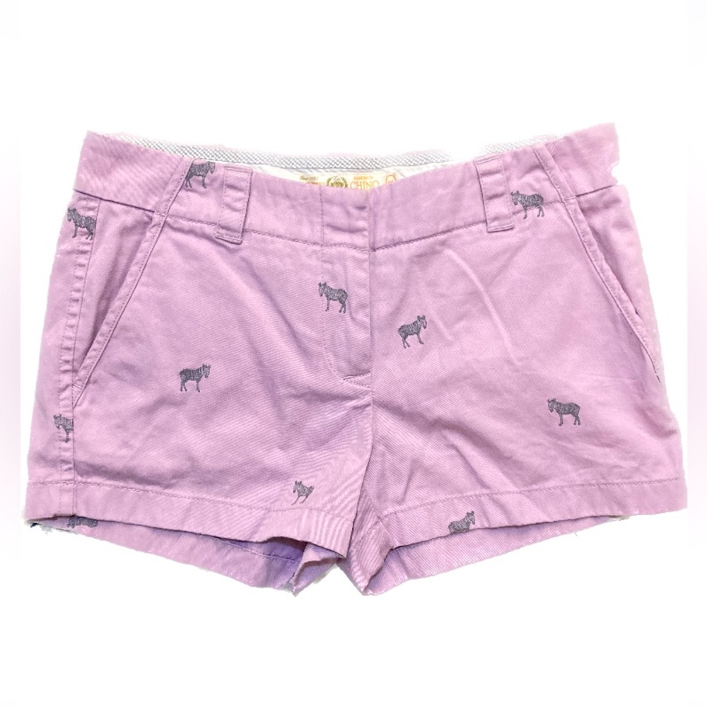 C01 J Crew Womens Weathered Chino Shorts Pink Embroidered Zebras Twill sz 4